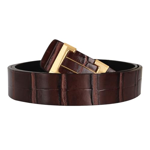 Image of Aurolran Men&Womens Leather Dress Belt Business Automatic Buckle Belt Color-Black Silver Gold