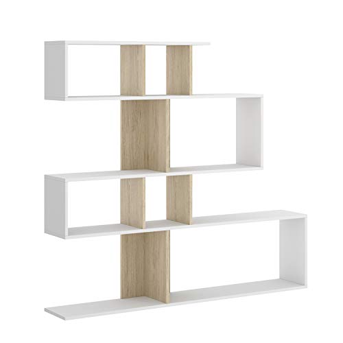 HABITMOBEL Librería estantería Zig Zag, Comedor, Salon o despacho, Medidas: 130 x 139 x 25 cm (Roble Natural)