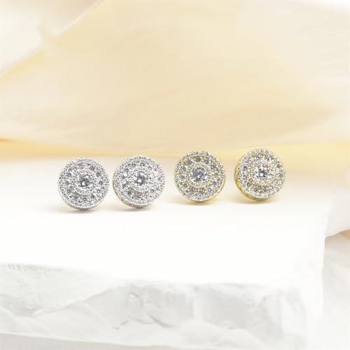 Round S925 VVS Synthetic Moissanite Hip Hop Bling Out Circular Stud Earrings Jewelry Perfect Birthday Mother’s Day Gift for Men Women Silver Earrings Golden Earrings Wedding Set4