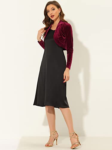Image of Allegra K Women's Long Sleeve Velvet Shrug Cocktail Party Open Front Cropped Bolero Cardigan Top