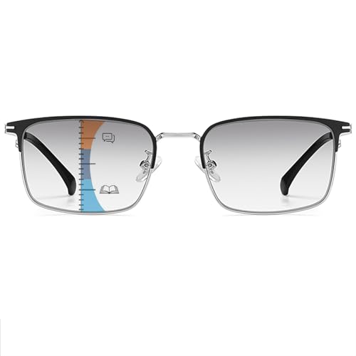 HUNTFF Gafas de lectura multifocales progresivas para hombre, con filtro de luz azul, aleación de titanio ligera