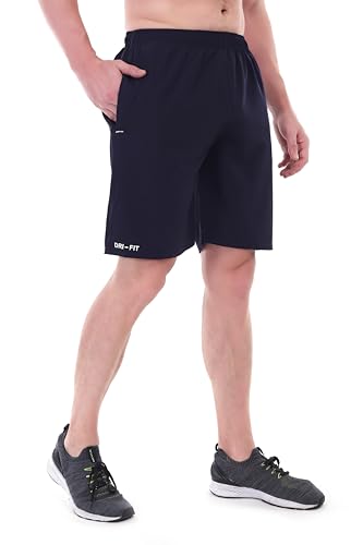 Image of BLUE STAR SHARK Athletic Sports Shorts for Men with Zip Pockets and Elastic Waistband Quick Dry Lightweight Activewear Combo - Pack of 2