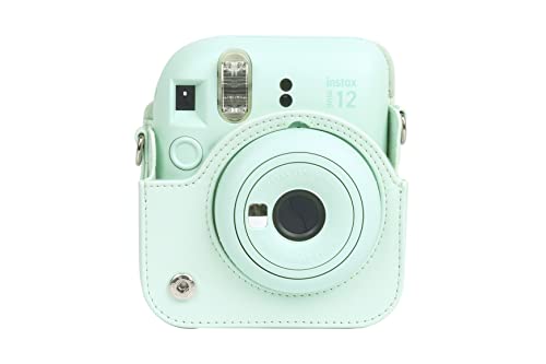 Image of Breatoi PU Leather Camera Case for Mini 12 - Rainproof, Soft, and Stylish in Mint Green with Adjustable Shoulder Strap