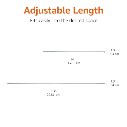 Image of Amazon Basics No Drill Spring Tension Curtain Rod, Adjustable 54-90 inch Width, Chrome, Classic Finial