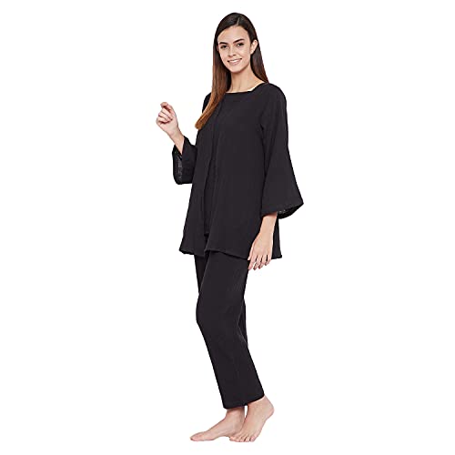 Image of The Kaftan Company Black Organic Cotton 3 Piece Pyjama Set