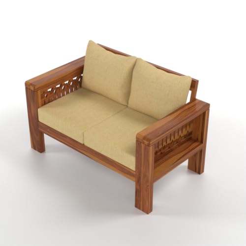 Image of NATRAJ ART & CRAFT Sheesham Wood 2 Seater Sofa Set for Living Room | Wooden Sofa Set for Living Room Furniture (2 Seater, Honey Finish)