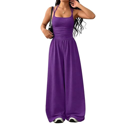 Mono de pernera ancha morado para mujer ideal para paseos veraniegos y looks casuales