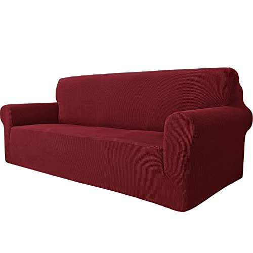 Ystyle Housse de Canapé 3 Places avec Accoudoirs, Housse Canapé Extensible, Housse Fauteuil Universelle, Moderne Protege Canape épaisse, Meubles Protection pour Chiens et Chats, Bordeaux
