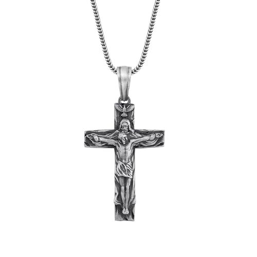 Handmade Holy Trinity Crucifix Necklace, Unique Mens Cross Necklace inv 925 Sterling Silver, Ascension Pendant, Christian Crucifix Gift