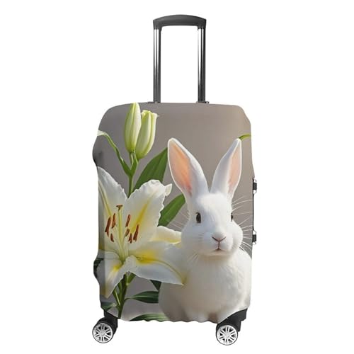 White Rabbit And Lilies Printed Luggage Cover Protector, Fits 18-32 Inch Luggage