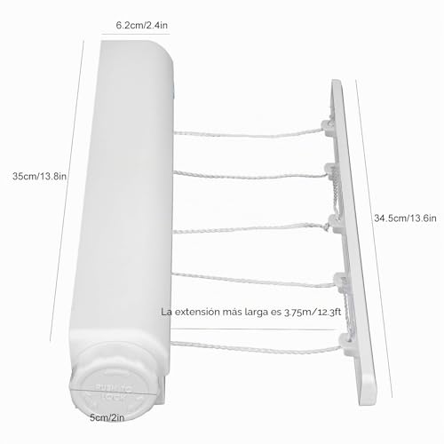 Miniatura 2 de Tendedero Retráctil Secador De Ropa Con Cuerda Ajustable Tendedero Montado En La Pared Tendedero Para Ropa, Uso En Interiores O Exteriores 5 Cuerdas