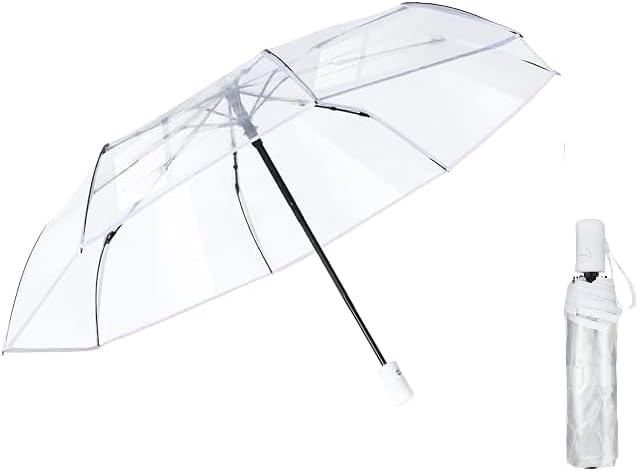 Przezroczysty parasol automatyczny – przezroczysty parasol kieszonkowy ze stelażem z włókna szklanego, lekki, kompaktowy parasol podróżny dla kobiet i mężczyzn, idealny na wesele i do