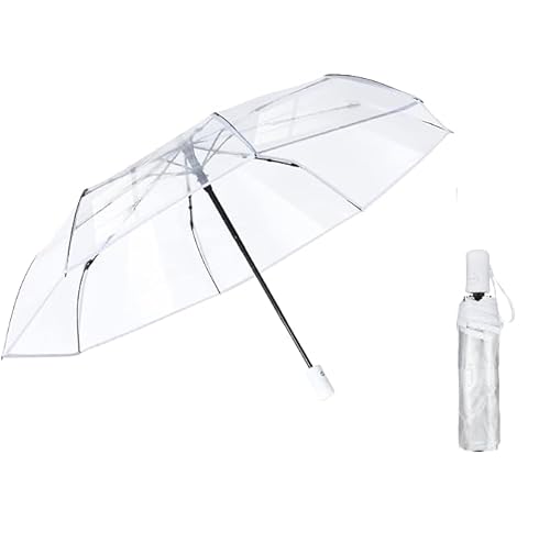 VIPOPICO Clear Umbrella Automatic Open Close – Compact Travel Umbrella with Frosted Handle | Transparent See-Through Dome Design | Wedding, Bridal & Daily Use(Clear White)