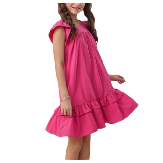 Vestido Infantil Juvenil Menina Lara Pink Liso Babado Estilo (BR, Numérico, 8, Regular, Regular, Rosa)