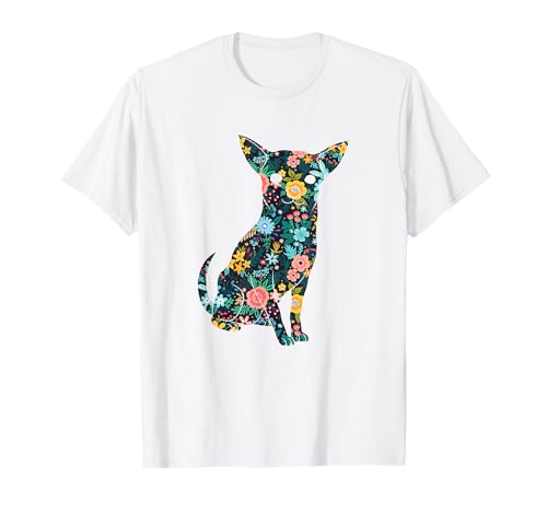 Silueta de perro floral chihuahua para mujer Camiseta
