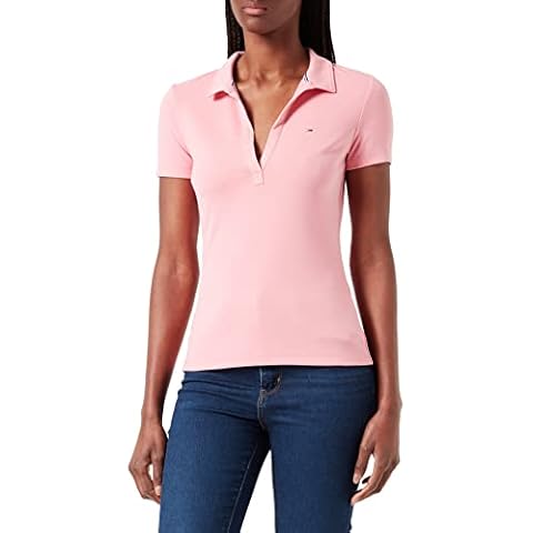 Tommy Jeans Damen Tjw Slim Flag Polo Ss V-Ausschnitt Polohemd Cover