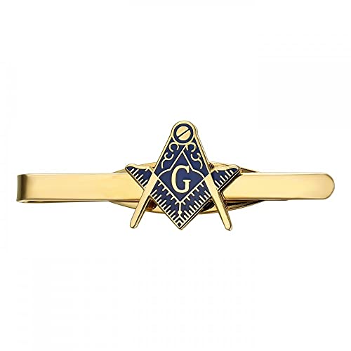 BOBIJOO JEWELRY - Pince à Cravate Doré Or Fin Métal Email Bleu Franc-Maçonnerie Equerre Compas G Cover