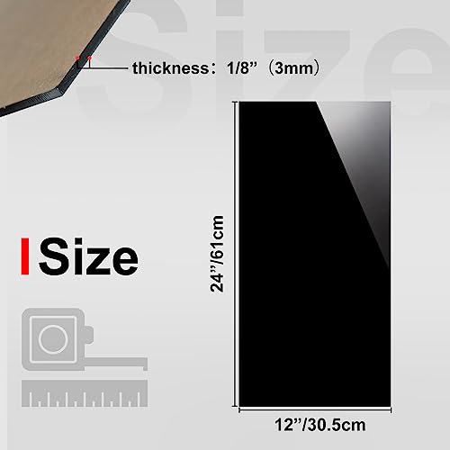 Image of KINLINK 12x24 Plexiglass Sheets 1 /8 inch Thick - 3mm Black Cast Acrylic Sheet, Plastic Board Polycarbonate Sheet for DIY Project, Craft, Table Top, Acrylic Sign and Wedding Invitation 1 Pack