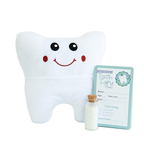 Cairn Co. Tooth Fairy Pillow Kit with Keepsake Notepad and Magic Glitter – for Boys and Girls – Hanging Option – Fun for Kids – 3 Piece Set