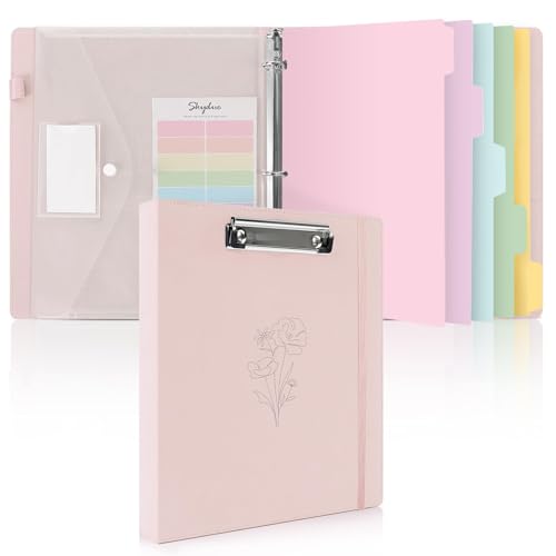 SKYDUE Pink 3 Ring Binder with Clipboard,1 Inch Linen Binder for 3 Hole Punch Letter Size Loose Leaf Paper with 5 Dividers, Pocket and Labels School and Office Supplies by SKYDUE - Used condition - US$22.98