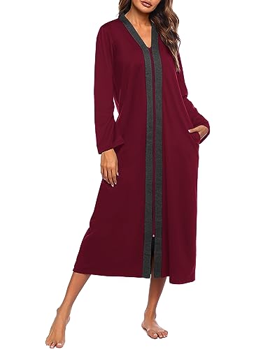 Ekouaer Women Zipper Robe Long Sleeve Loungewear Lightweight