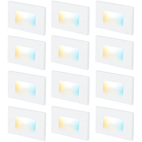 CLOUDY BAY 3 Color 120V Dimmable LED Indoor Outdoor Step Light,3000K/4000K/5000K 3W 100lm Stair Light,White Finish,12 Pack Cover