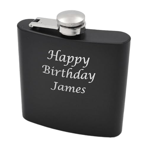 Personalised Black Hip Flask - Engraved Message, 6oz Metal Flask, Whisky Gift, Spirits Gift, Birthday, Father's Day, Christmas, Groomsmen, Best Man