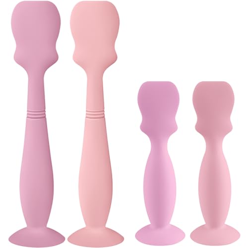Image of 4 Pack Baby Diaper Cream Brush, Diaper Cream Spatula Applicator Silicone Baby Butt Paste Spatula for Babies, Newborn, 2 x Large Size, 2 x Small Size (2 x Pink, 2 x Soft Lilac)