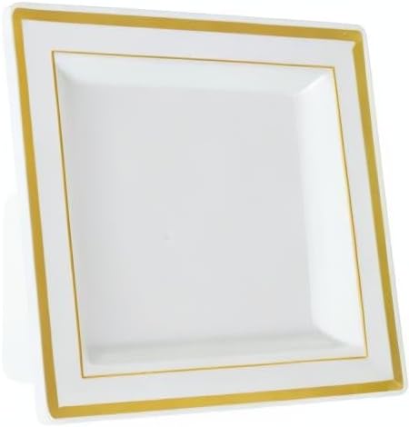 Trim Square Dinner Plate, 10-Inch, Bone and Gold