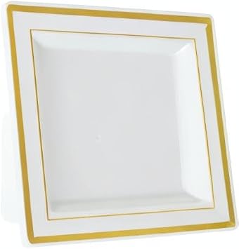 Trim Square Dinner Plate, 10-Inch, Bone and Gold