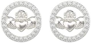 Aeon Jewellery Claddagh Earrings - Irish Celtic Jewellery | 925 Sterling Silver & Cubic Zirconia | Gift Box & Polishing Cloth Included | White Studs For Friendship & Loyalty Gifts for Women