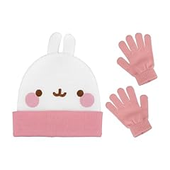 White/Pink Beanie and Gloves Set