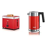 Graef TO63EU TO 63 2-Scheiben Toaster, Kunststoff, Rot & WK403EU WK 403 Edelstahlwasserkocher, Edelstahl, 1 Liter, Rot
