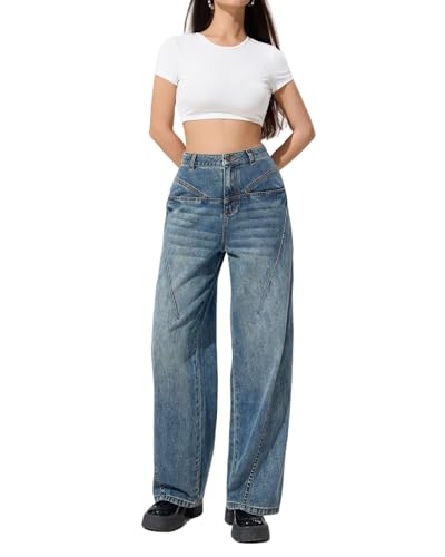 LERK Women High Rise Wide Leg Baggy Jeans with Pockets4