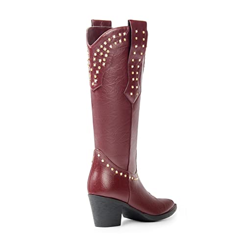 Ann Creek Women Cowboy Boots Ladies Knee High Cowgirl Boots Red Western Boots Rhinestone Chunky Sequin High Heel Cow Boy Boots Wide Calf Tall Cowgirl Boots Sparkly Bling Country Boots Red Size 12 #TOP3