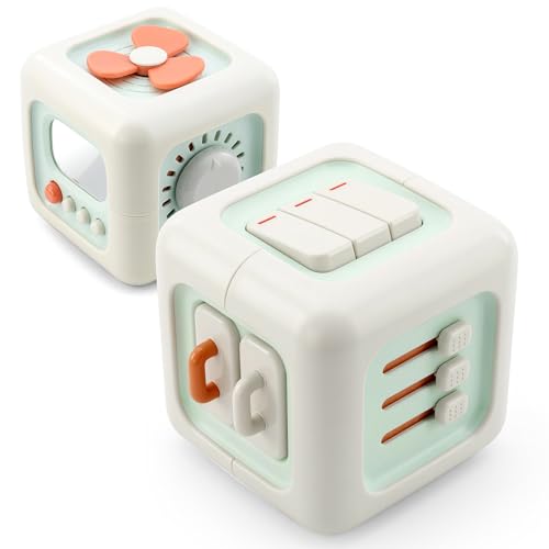 Infivra SmartMotion Cube for Toddlers 1-3 Years. Montessory Inspired - Sensory Fine Motor Skills Toy with Switches Dials & Sliders - Quiet Travel Activity Toy - Birthday Gift for Boys & Girls.