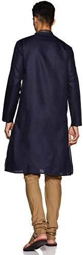 Ethnix Men's Indian Golden Embroidered Collar Placket Navy Blue 2-Piece Set; Navy Blue; SM