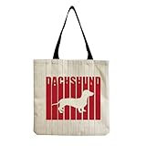 Aurafly Bolsa para Perro Salchicha, 40 x 38 cm Bolsa de Compras Grande de Lino Bolso de Hombro Reutilizable Regalo para Amantes de los Perros y Entusiastas de los Dachshunds (B)