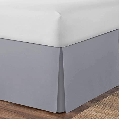 AmigoZone Plain Cotton Percale Platform Base Valance Pleated (Grey, Double)