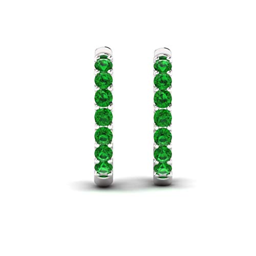 Diamondere Natural And Certified Emerald Huggies Earrings In 14K White Gold | 0.30 Carat Earrings For Women #TOP1