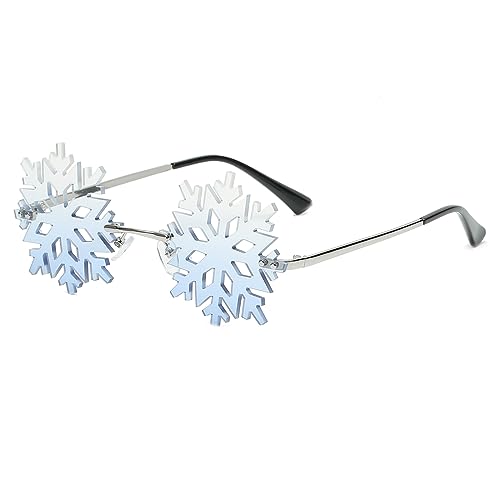 YAMEIZE Gafas de Sol Sin Montura con de - Snowflake para Mujer Hombre Novedad Fiesta Única Pequeñas Gafas Espejadas Christmas Divertidas Gafas