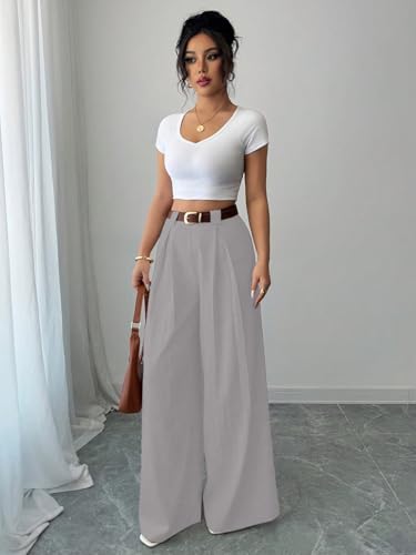 Image of Aahwan Solid High Waist Straight Korean Loose Pleated Wide Leg Trouser for Women's & Girl's