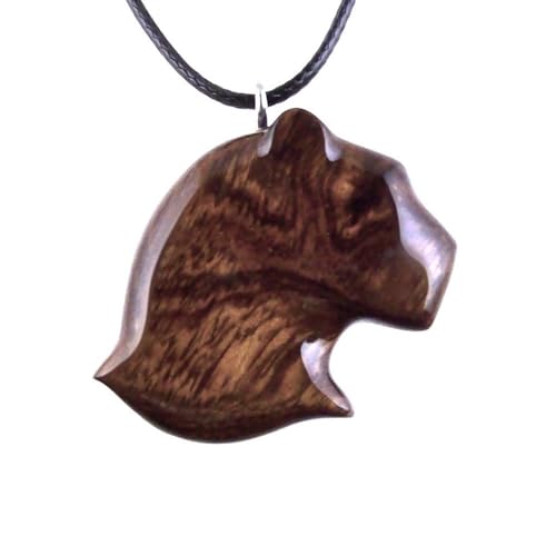 GatewayAlpha Panther Head Necklace for Men Women, Wooden Jaguar Pendant