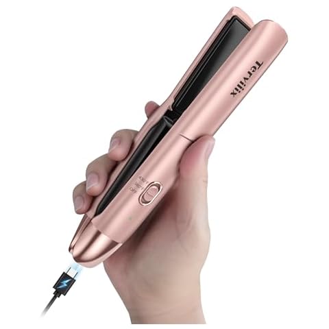 Terviiix Cordless Hair Straightener Portable Size, Max 430°F Mini Hair Straightener & Curler 2 in 1 for Short Hair, Rechargeable Mini Flat Iron for Travel with Argan Oil Infused, 4500mAh Battery Cover