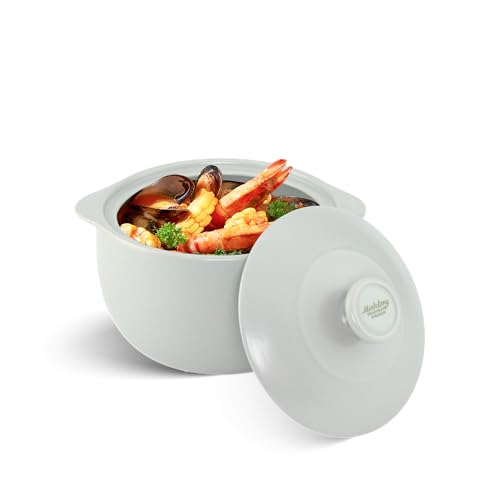 MINH LONG Dutch Oven aus Porzellan mit Deckel, blei- und cadmiumfrei, ofenfest bis 250 °C, Wärmespeicherung, Tontopf zum Kochen auf Gas- und Infrarot-Kochfeld, zum Marinieren, Kochen, Backen, Kühlen