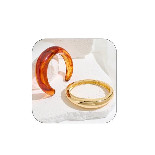 Chunky Bangles Bracelets for Women Cuff Dainty Acrylic Gold Wide Minimalist Jewelry Statement Colorful Resin Bangles for Party or Gifts Style-4