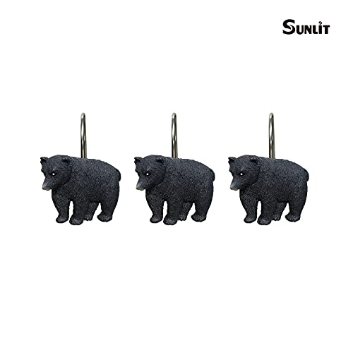Sunlit Rustic Decorative Shower Curtain Hooks, Black Bear Shower Curtain Rings, Cabin Shower Curtain Hooks, Resin, Farmhouse Bathroom Decoration - 12 Pack #TOP1