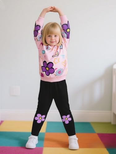 Image of Toddler Girl Clothes Floral Printed Sweatshirt Pants 2Pcs Fall Outfits for Little Girls Clothing Set Size 3-7 Years