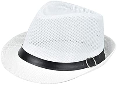 BRU-URB Fashion Summer Beach Hat Mesh Breathable Panama Sun Hat for Woman Man Vacation Travel Straw Jazz Cap Fedora White, 6 7/8-7 3/8