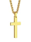 PROSTEEL Collier Croix Homme Plaqué Or, Pendentif Croix Chrétienne Homme avec Chaîne de 3mm/55cm, Bijoux Religieux pour Cérémonie